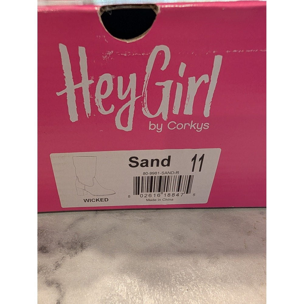 Hey Girl Corkys Wicked Boots Womens 11 Sand Excellent Faux Suede Block Heel Mid